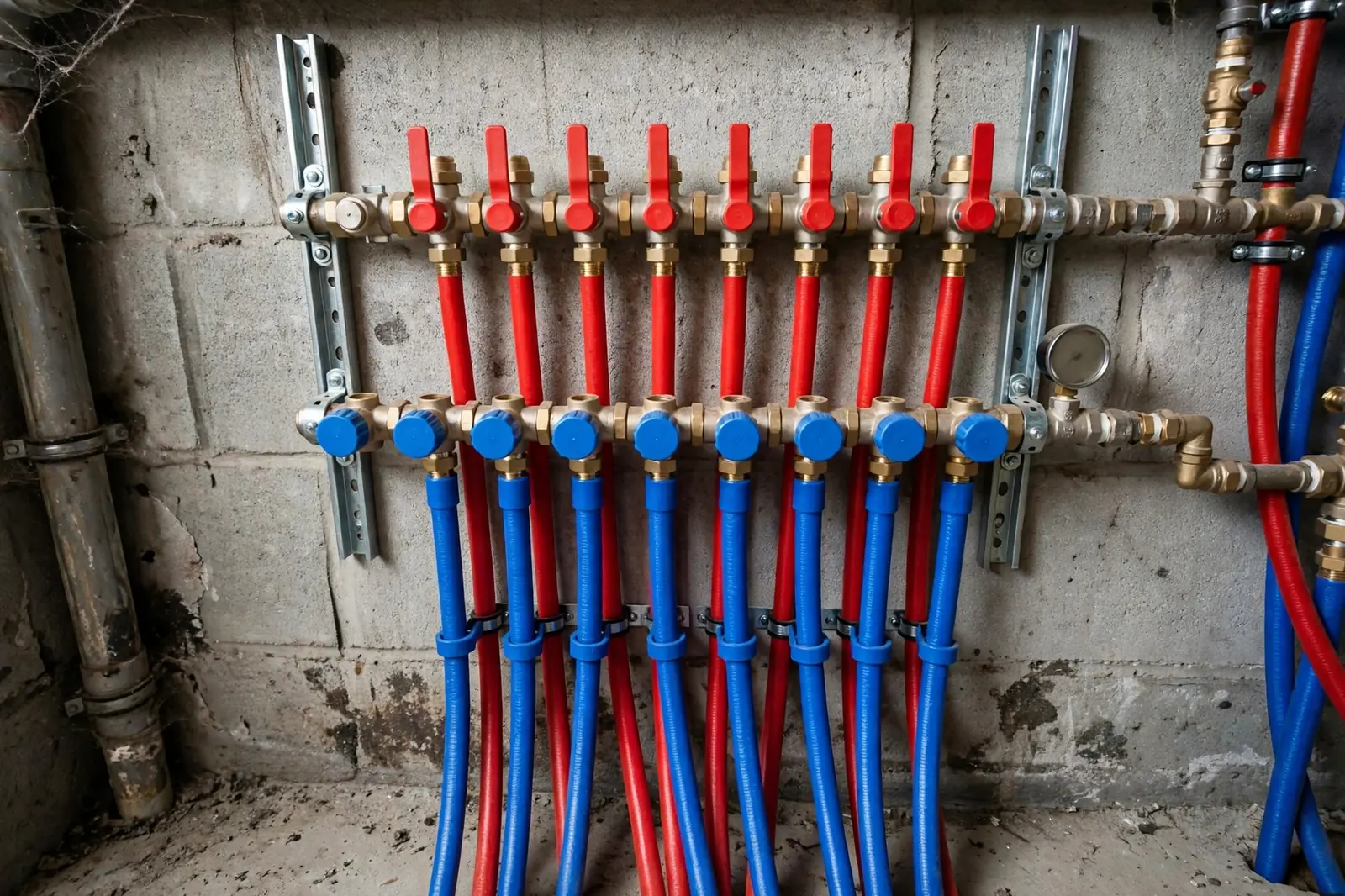 New PEX water lines being run through a wall during repiping in Lancaster, PA